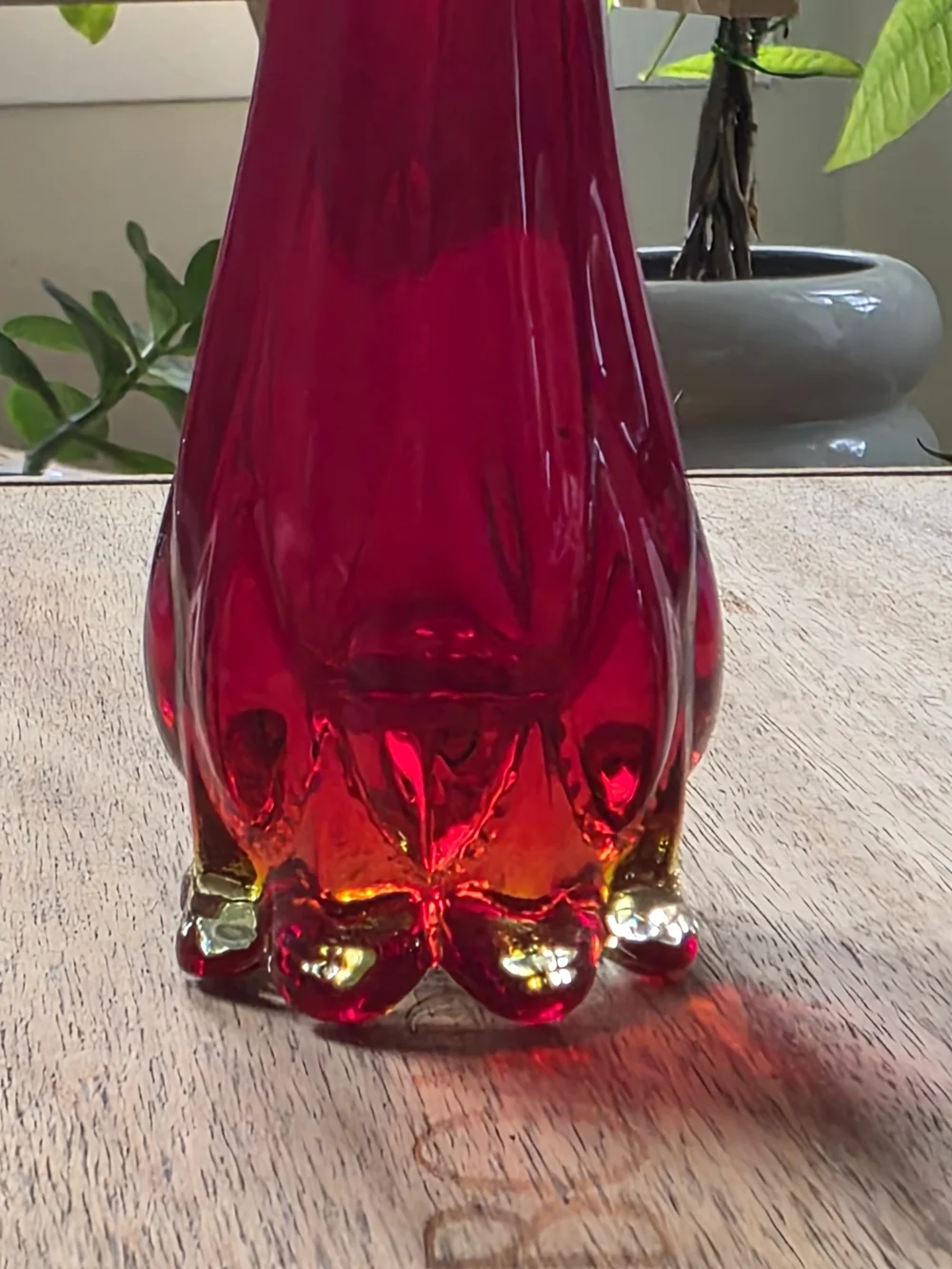 Vintage Ruby Red Fluted Art Glass Bud Vase Scalloped Edge Moody Maximalist
